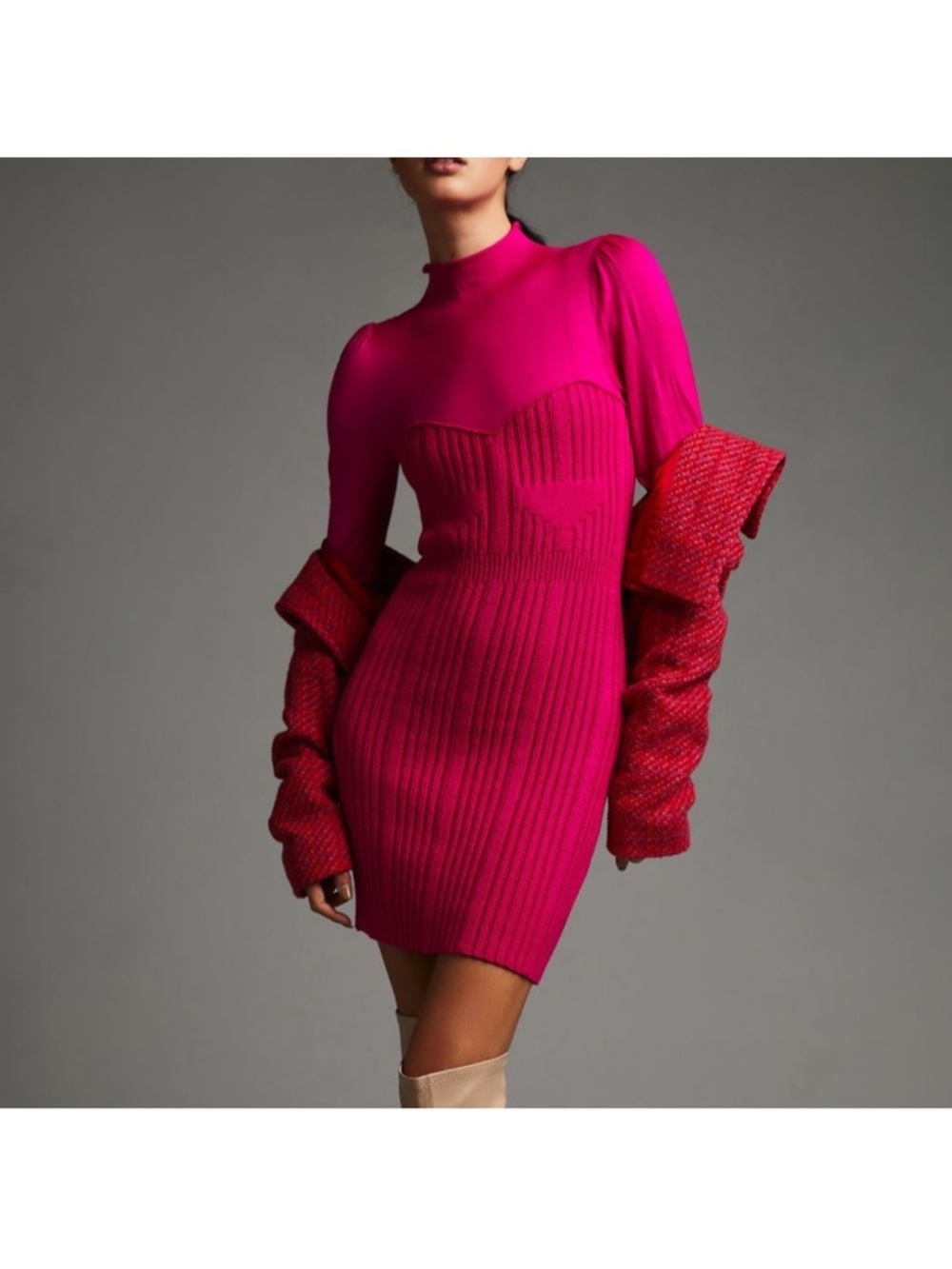 Anthropologie Turtleneck Hot Pink Sweater Dress